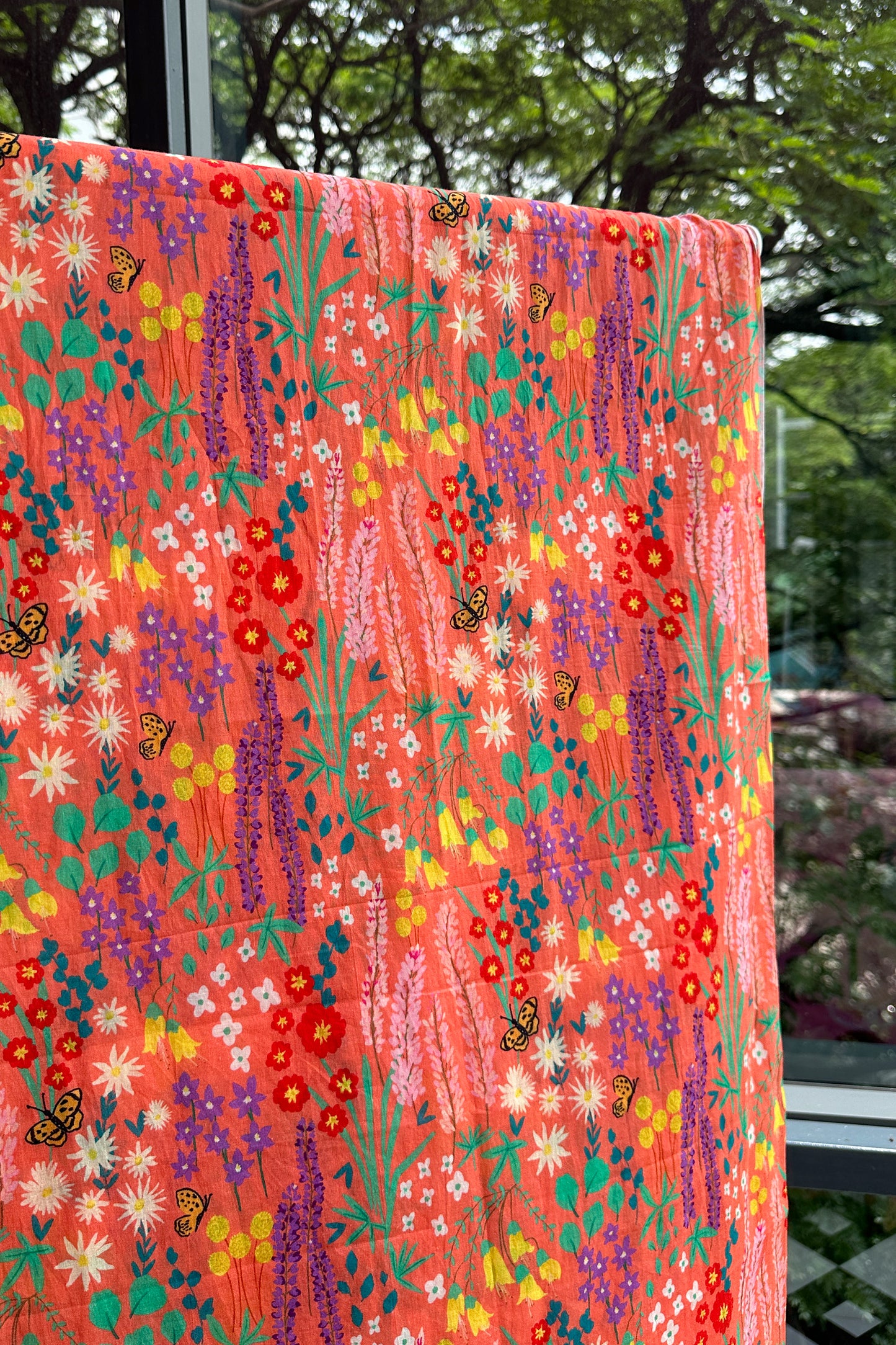 Garden Medley CORAL in cotton mull