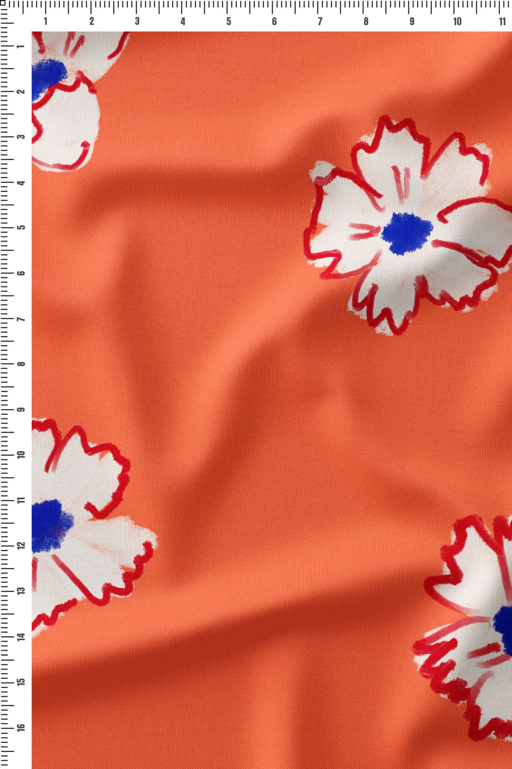 Flower Cascade Coral in Cotton Mull