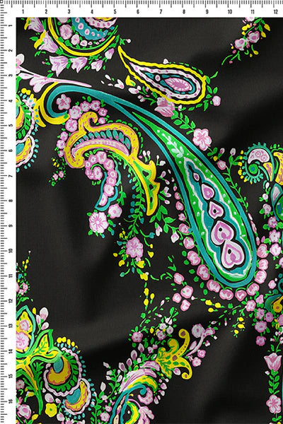 Paisley Paradise Black in Cotton Cambric (1.5 meter)- 973 for the entire piece