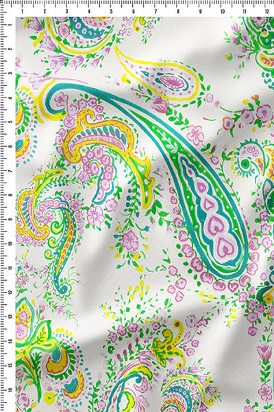 Paisley Paradise White in cotton mull- the whole piece of 1.5 m