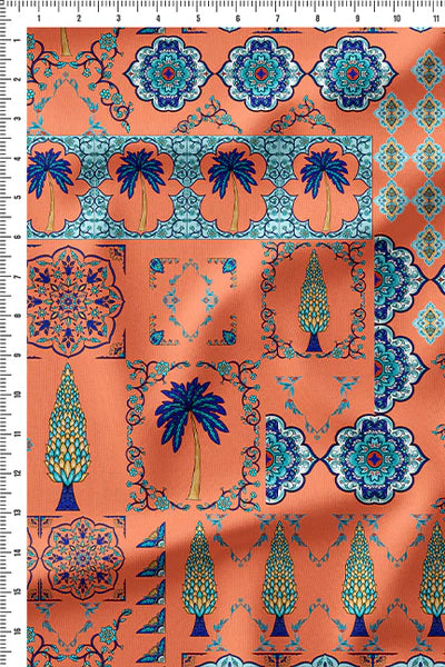 Tile Garden Coral in Cotton Poplin