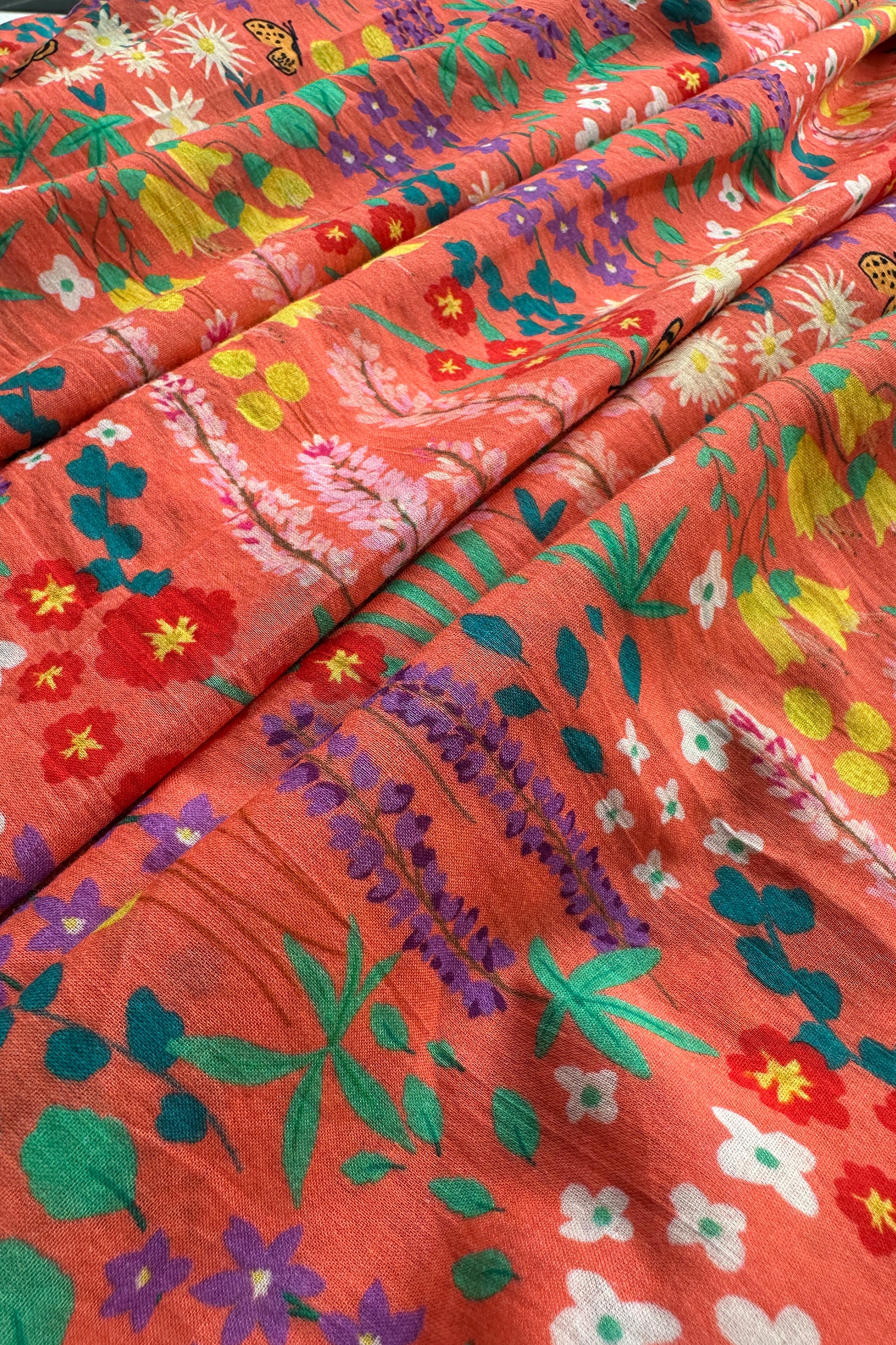 Garden Medley CORAL in cotton mull