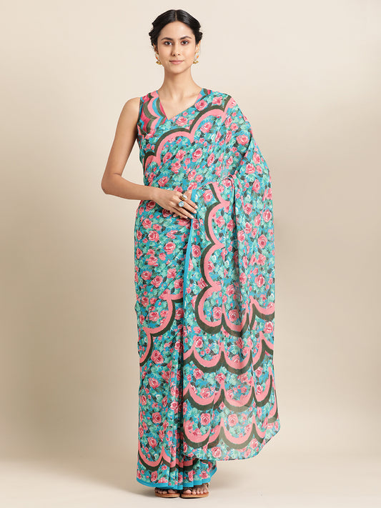 Scalloped Rose Garden Viscose Crepe