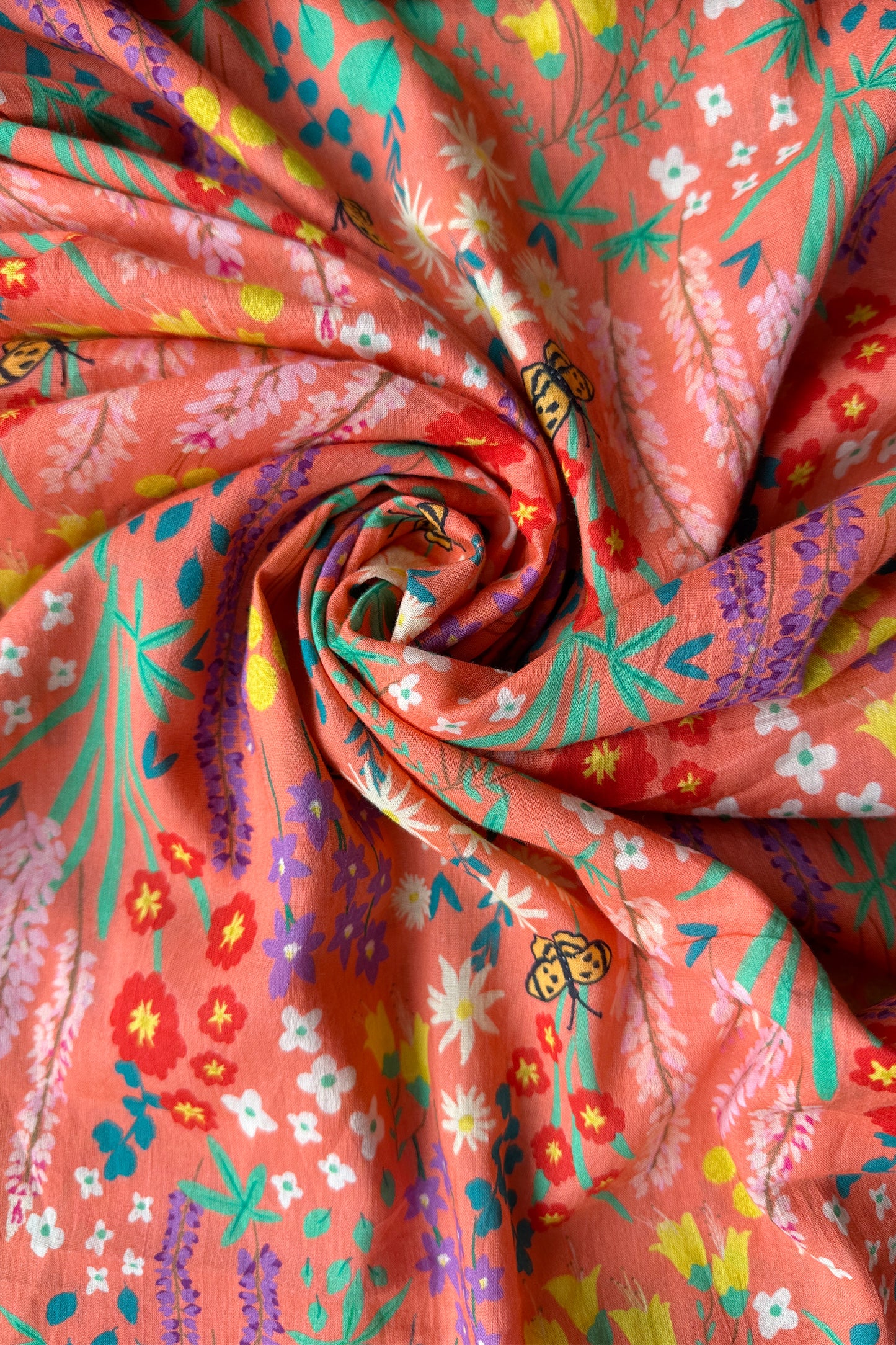 Garden Medley CORAL in cotton mull