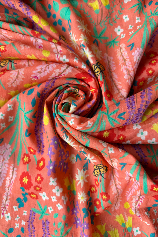 Garden Medley CORAL in cotton mull - 3 m - 1710 for the entire piece
