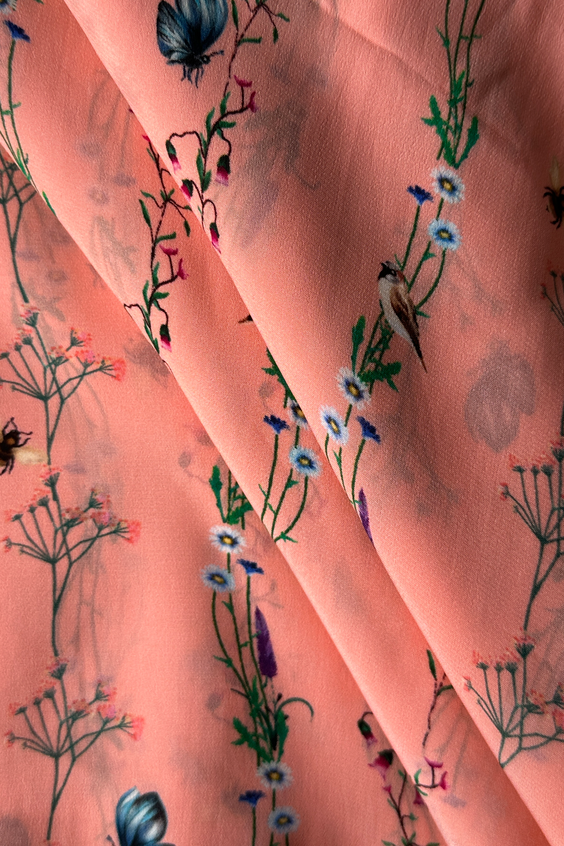 Butterfly Vines Peach in Viscose crepe