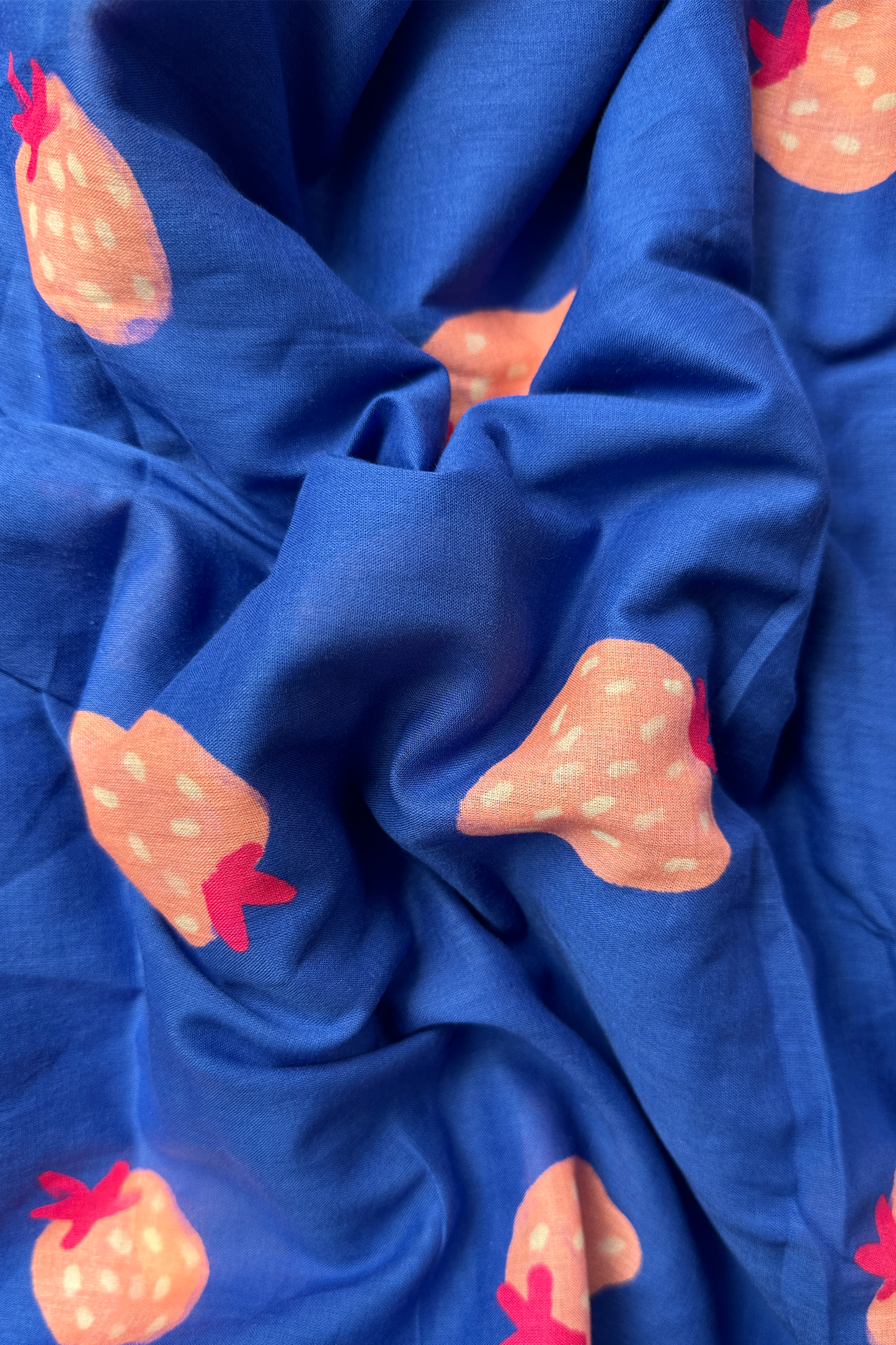 Strawberry Love Blue in Cotton Mull