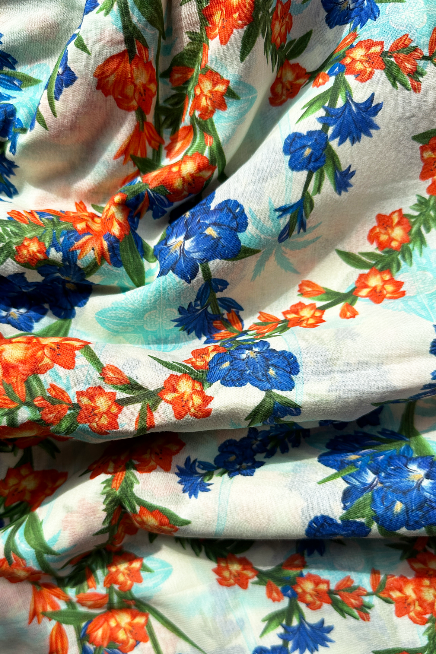 Flora Fields White in Cotton Mull