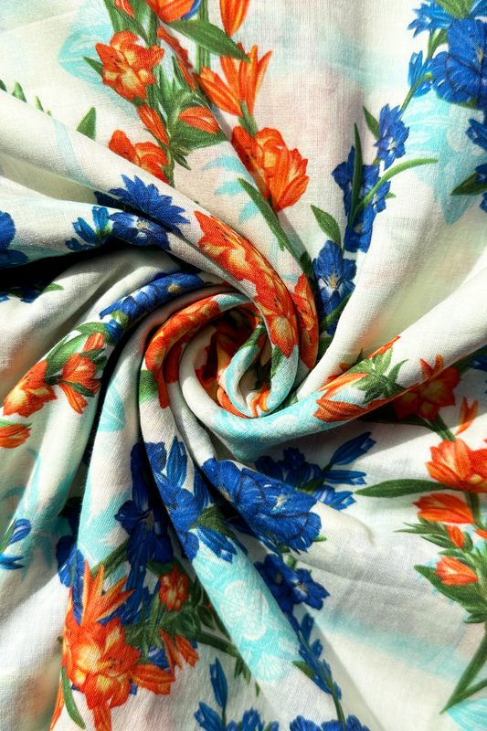 Flora Fields White in Cotton Mull