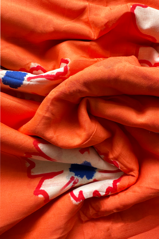 Flower Cascade Coral in Cotton Mull