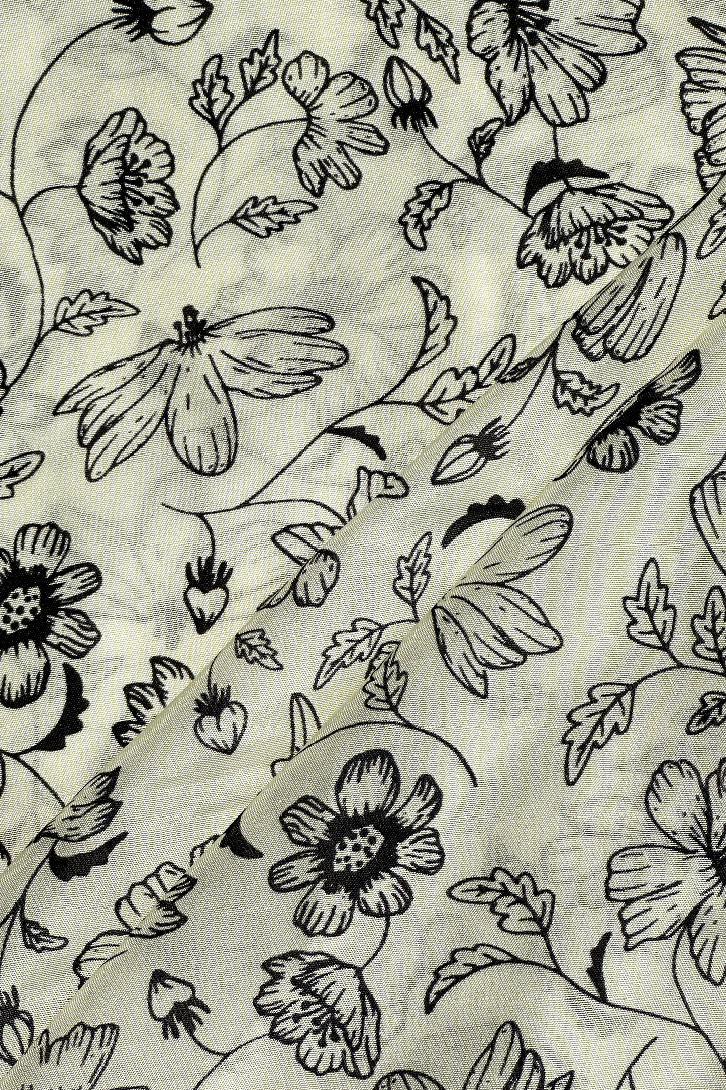Linear Blooms Ivory in Silky Cotton