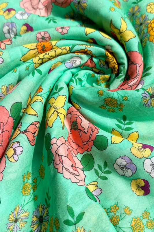 Rose Garden Green in Cotton Mull