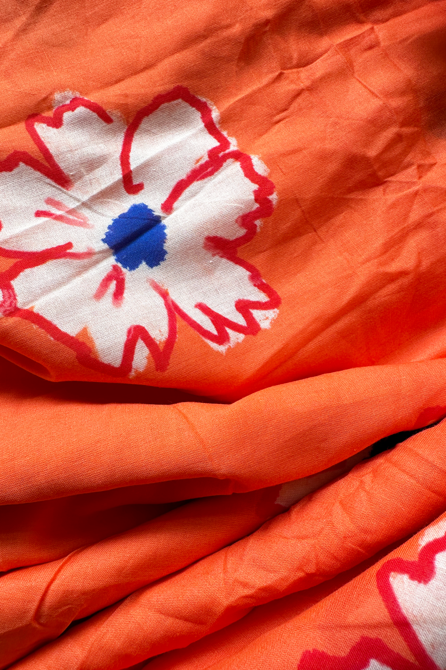 Flower Cascade Coral in Cotton Mull