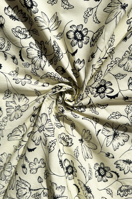 Linear Blooms Ivory in Cotton Poplin