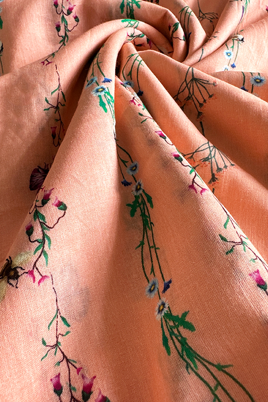 Butterfly Vines Peach in Cotton Mull (1.9 meters) - 1083 for the entire piece.