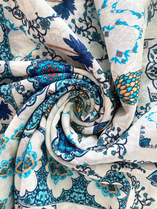 Tile Garden White in Viscose Crepe (1.5m)- 1123 for the entire piece