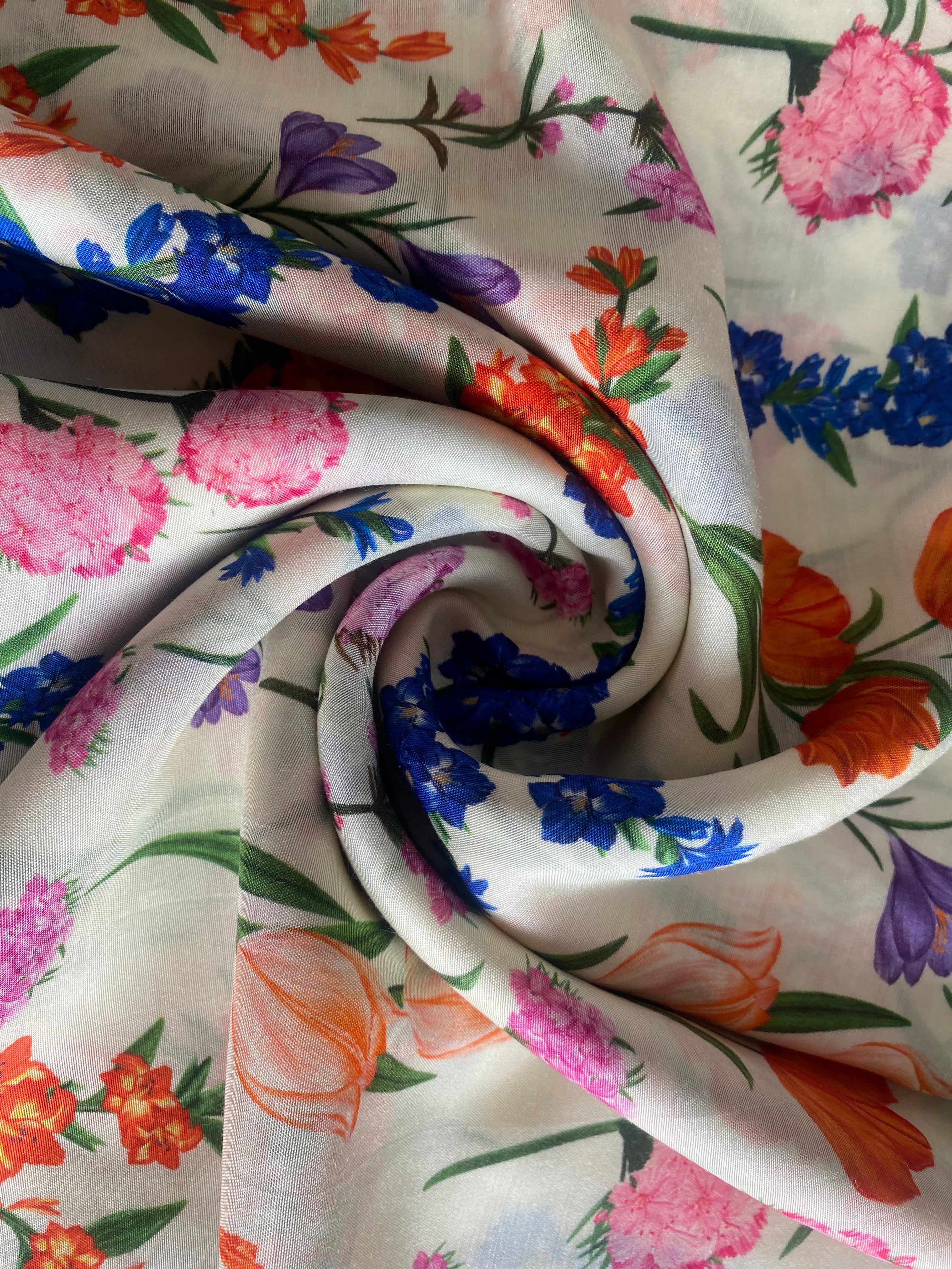 Assorted Florals White in Silky Cotton (2.3 meters) - 1722.7 for the entire piece