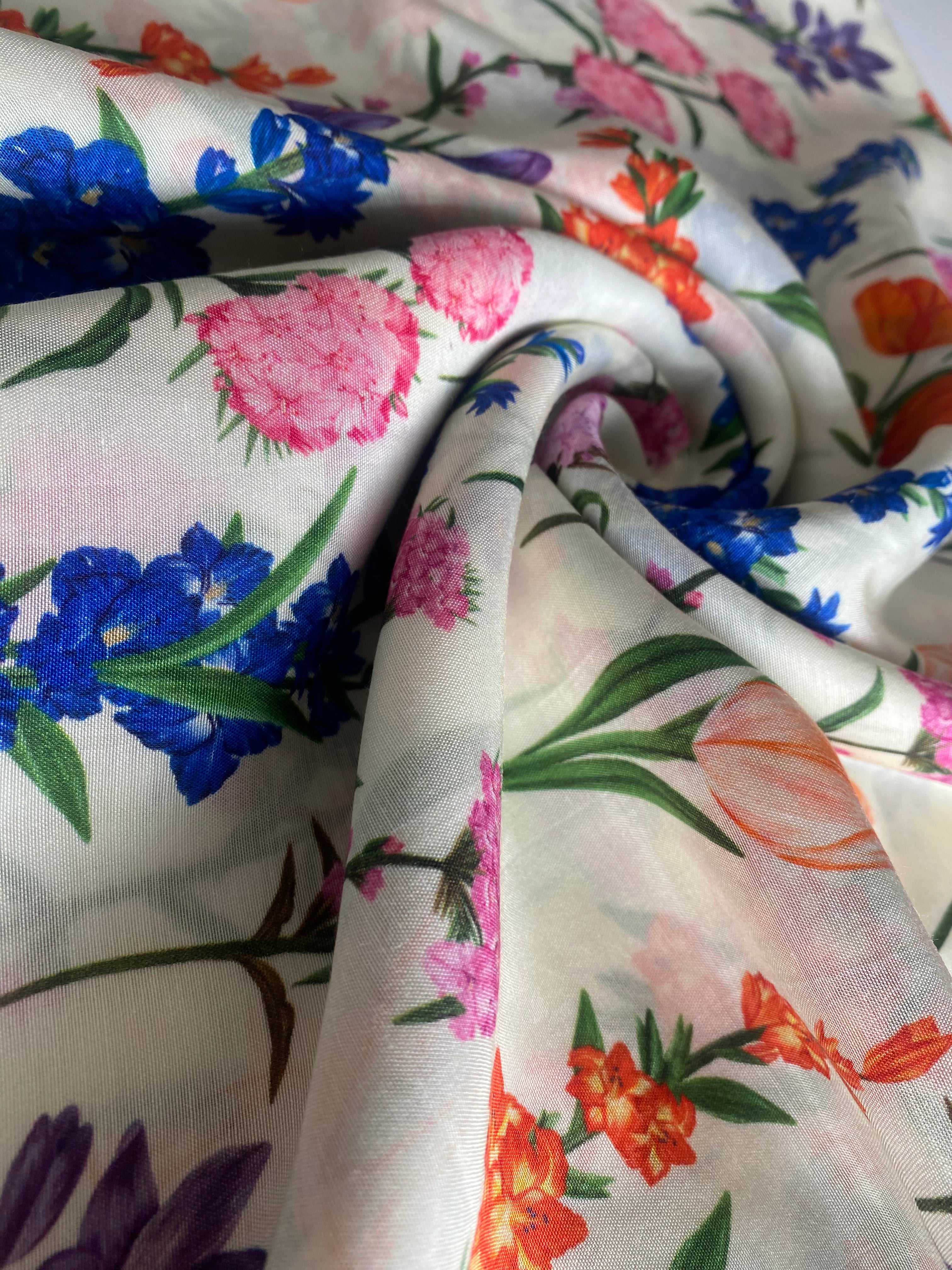 Assorted Florals White in Silky Cotton (3 meters) - 2,247 for the entire piece