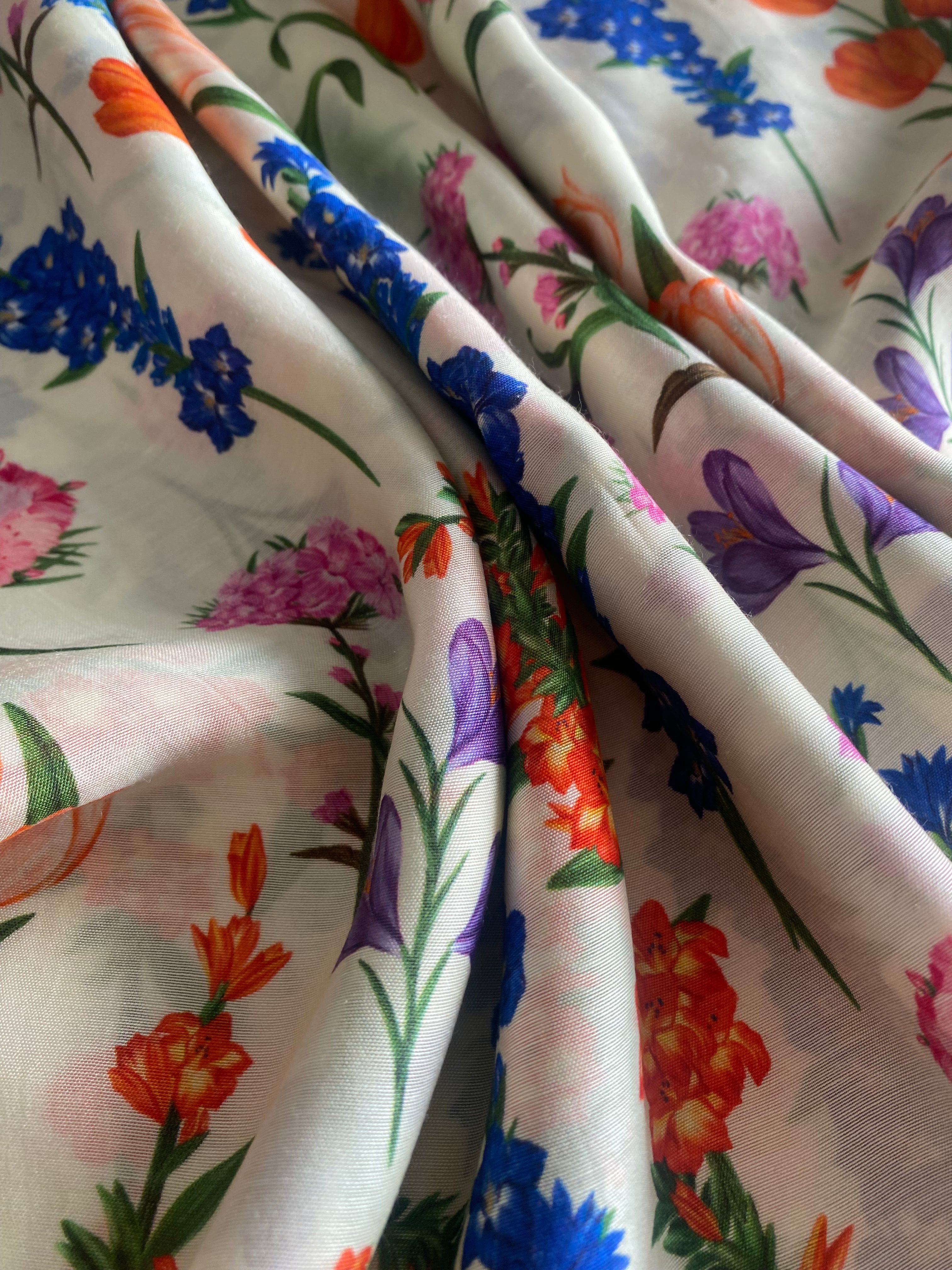 Assorted Florals White in Silky Cotton (3 meters) - 2,247 for the entire piece