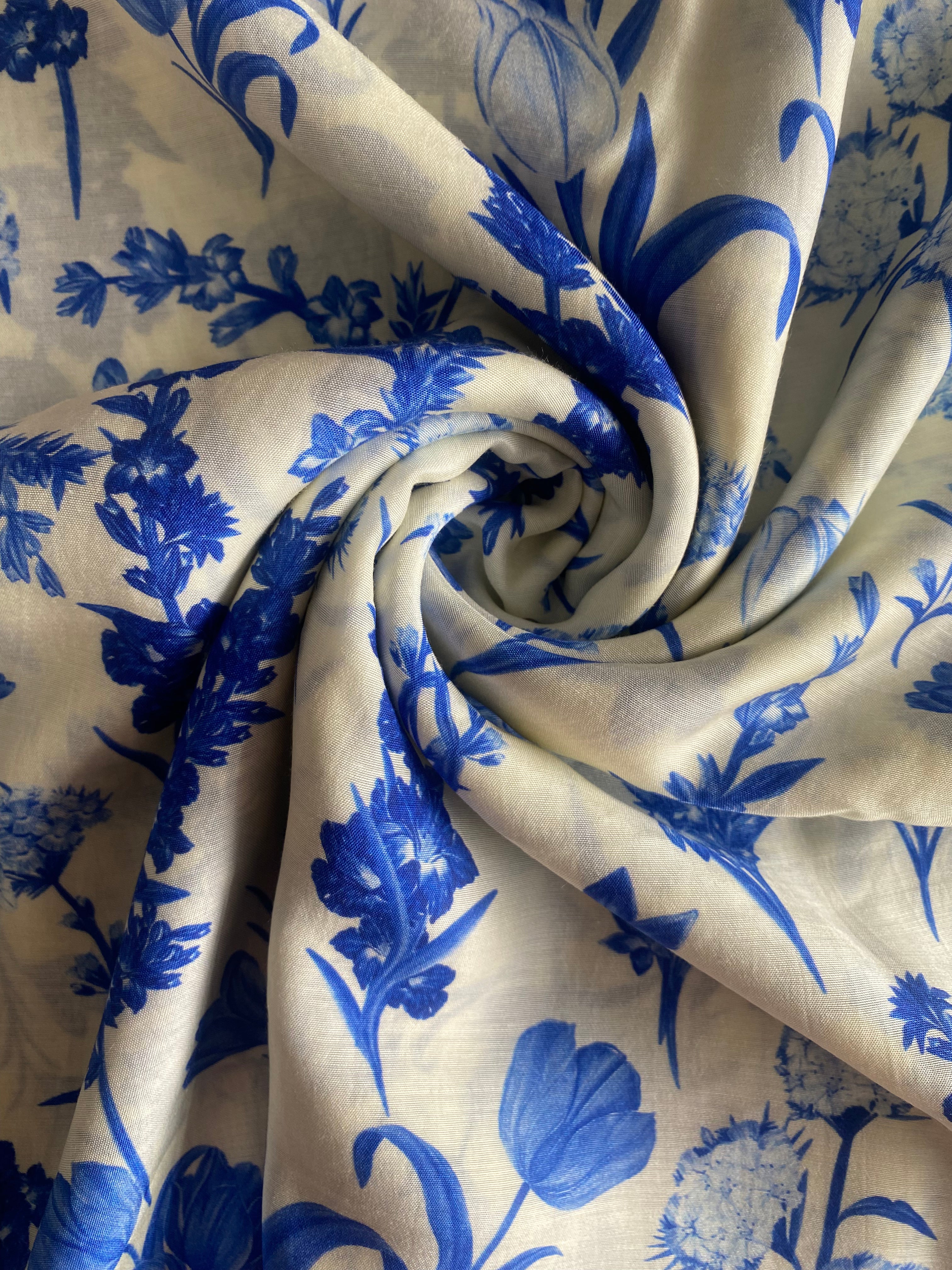 Assorted Florals Blue in Silky Cotton (2.5 meters) - 1872.5 for the entire piece