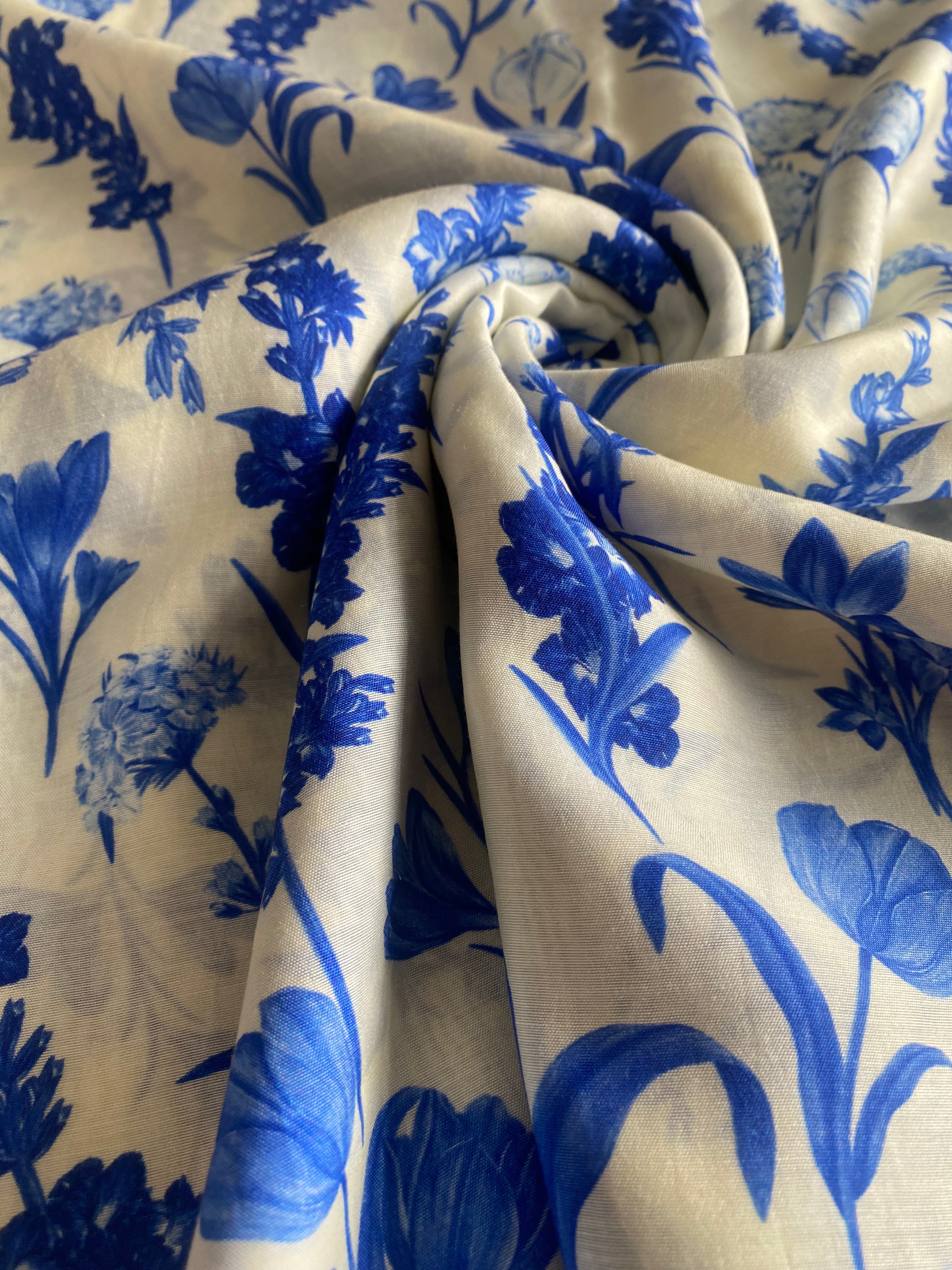 Assorted Florals Blue in Silky Cotton (2.5 meters) - 1872.5 for the entire piece