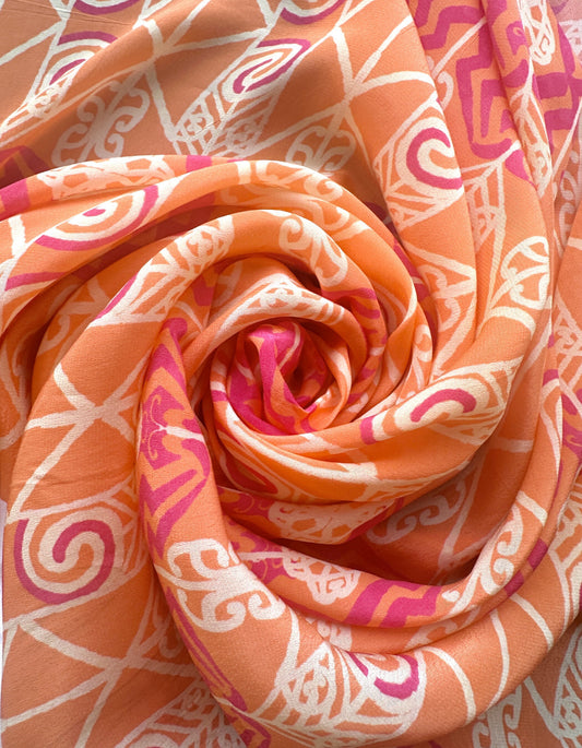 Sunset Serenade Coral in Viscose Crepe