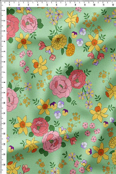 Rose Garden Green in Cotton Mull