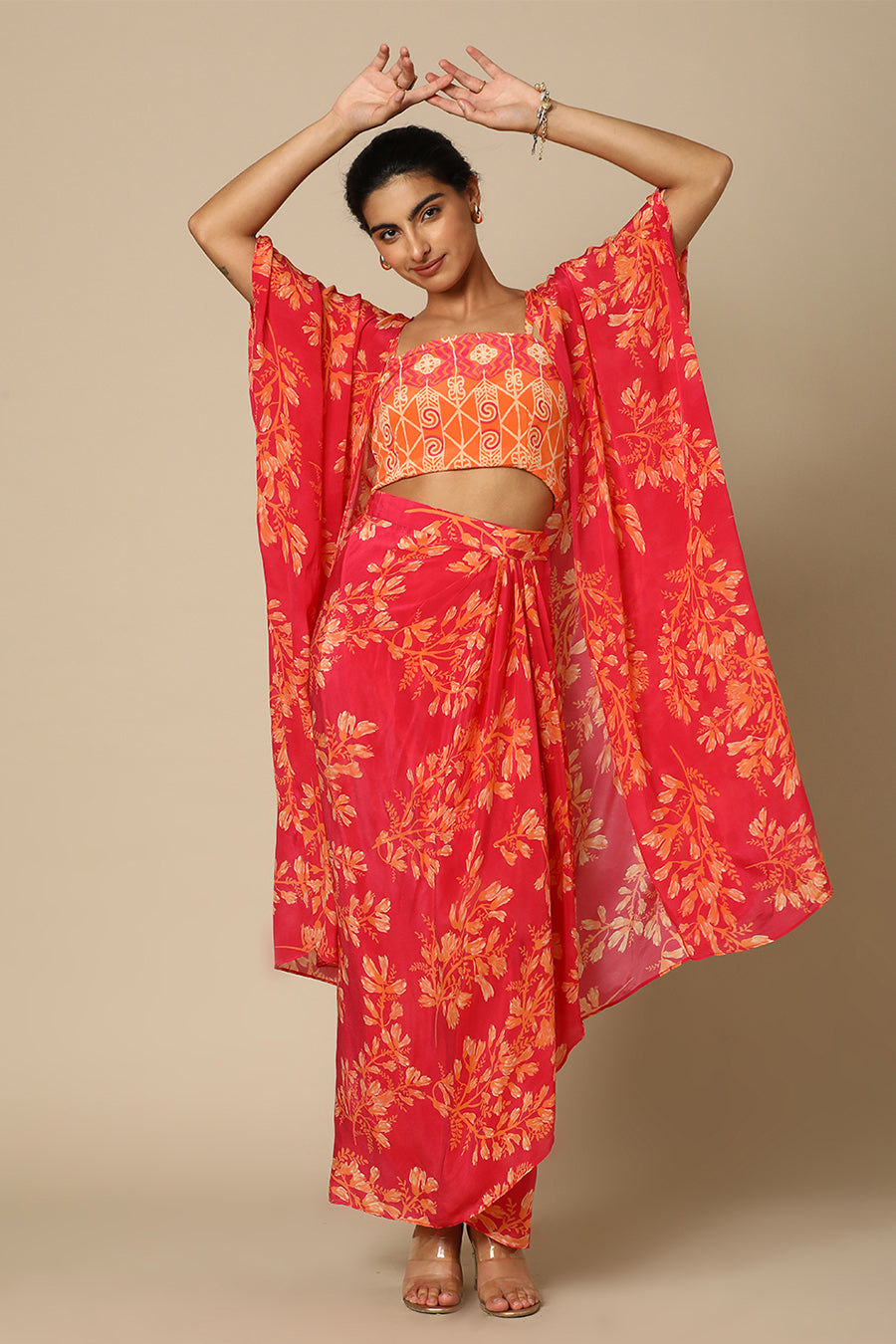 Kohwai Pink Drape Skirt and Cape Set