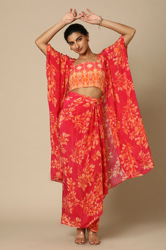 Kohwai Pink Drape Skirt and Cape Set
