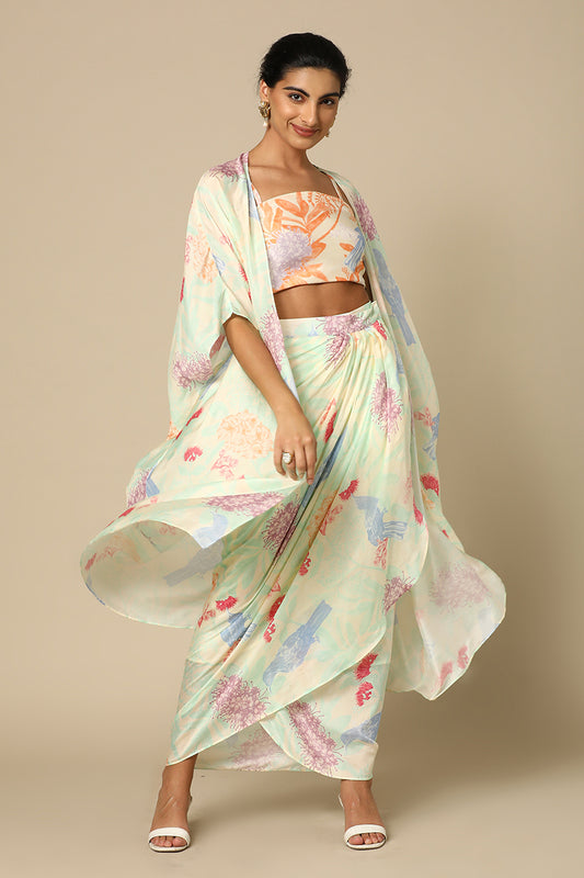 Tui Print Drape Skirt and Cape Set