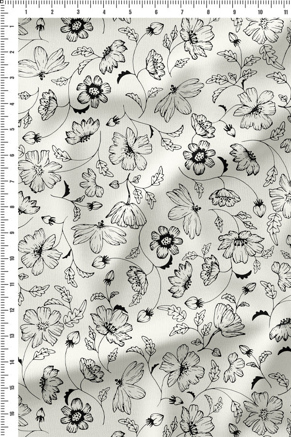 Linear Blooms Ivory in Silky Cotton