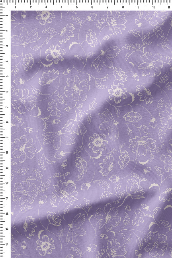 Linear Blooms Lavendar in Cotton Cambric