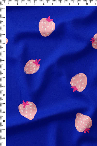 Strawberry Love Blue in Cotton Mull